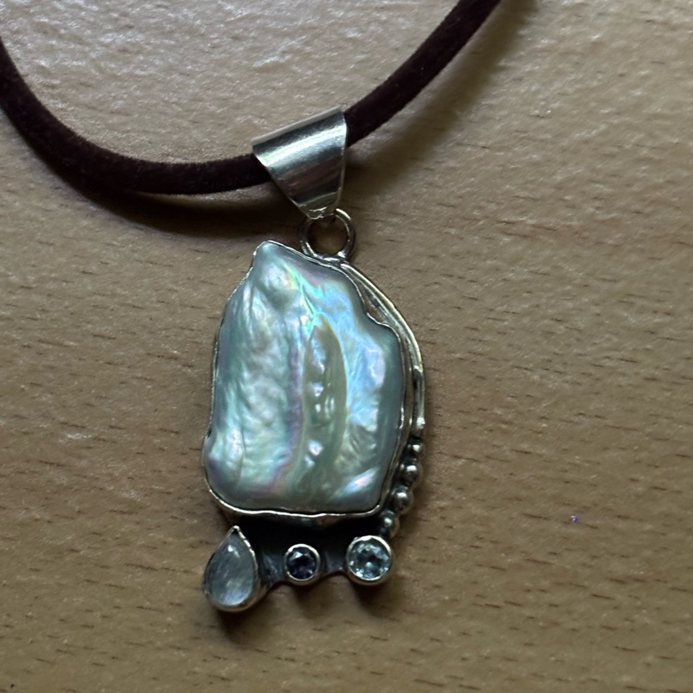 Sterling Silver Pearl Necklace, Multicolor Gem Accents